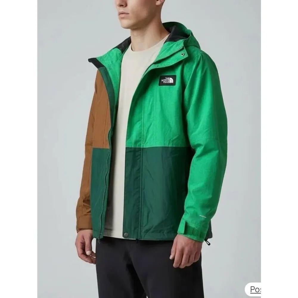 The North Face Hyvent Colorblock Hooded Windbreaker Jacket Green Brown Men’s XL